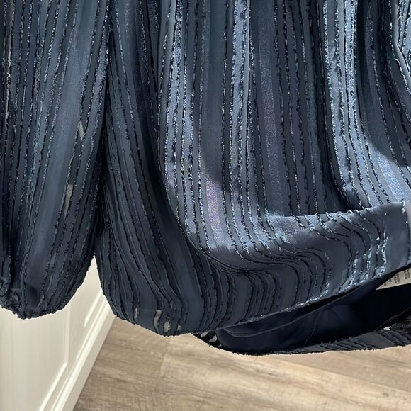 PARKER (NWT) Smocked Off-The-Shoulder Smocked Neck Navy Blouse, Striped, Size S - Picture 5 of 11